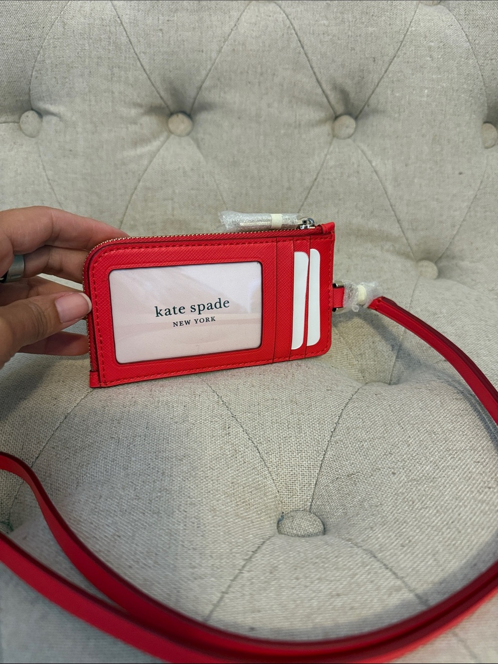 kate spade red saffiano leather lanyard cardholder - Picture 2 of 3